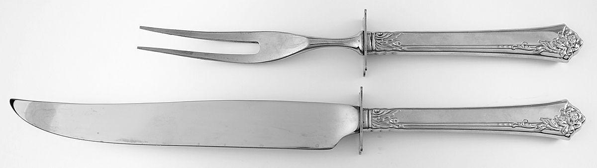 Damask Rose (Stainless) Small Stainless Blade 2-Piece Steak Carving Set by Oneida Silver-1