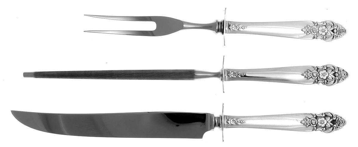 Distinction (Silverplate, 1951) Small Steak 3-Piece Carving Set with Stainless Blade by Oneida Silver-1