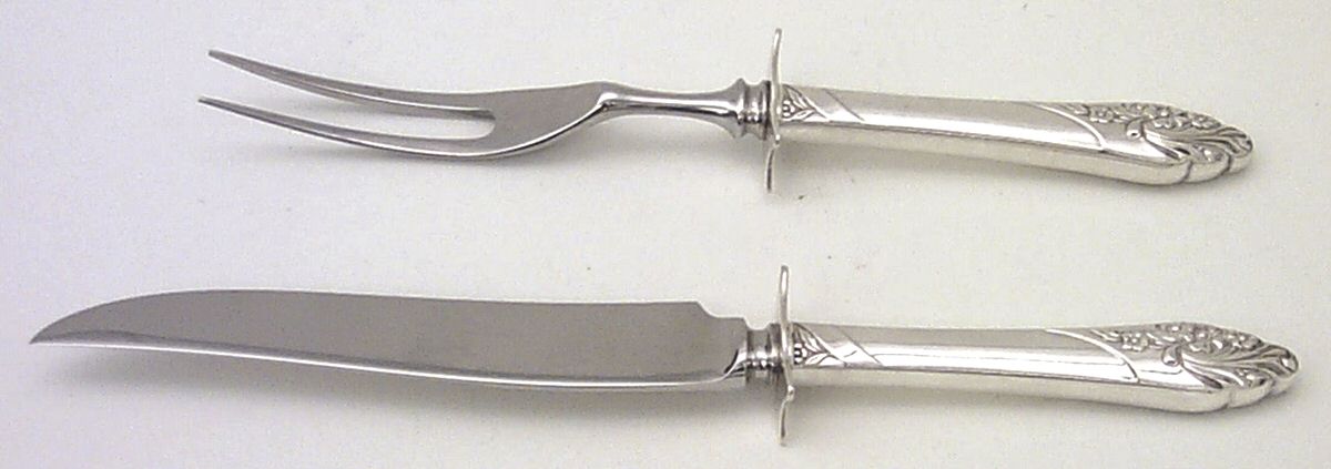 Evening Star (Silverplate, 1950) Small Stainless Blade 2-Piece Steak Carving Set by Oneida Silver-1