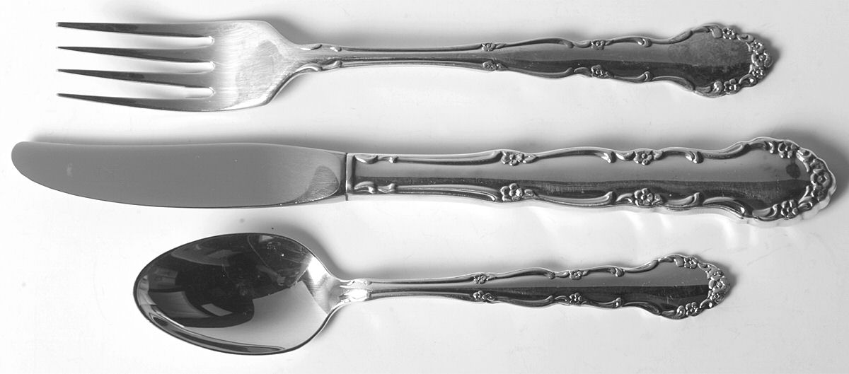 Flirtation (Silverplate, 1959) 3-Piece Youth Set (Knife, Fork & 5 O'Clock Spoon) by Oneida Silver-1