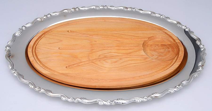 Georgian Scroll (Silverplate, Hollowware) 18" Oval Platter & Wood (Cutting Board) Insert by Oneida Silver-1
