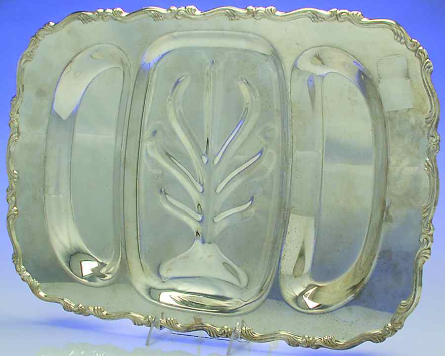 Georgian Scroll (Silverplate, Hollowware) Large 3-Part Footed Meat Platter by Oneida Silver-1