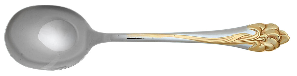 Golden Amaryllis (Stainless, Gold Accent) Round Bowl Soup Spoon (Cream Soup) HC by Oneida Silver-1