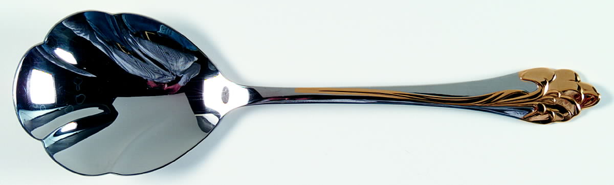 Golden Amaryllis (Stainless, Gold Accent) Solid Shell Casserole Spoon by Oneida Silver-1