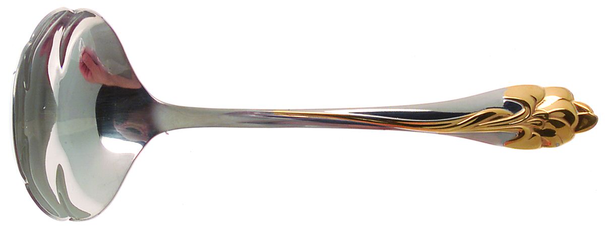Golden Amaryllis (Stainless, Gold Accent) Solid Gravy Ladle by Oneida Silver-1