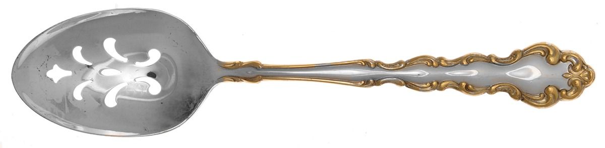 Gold Accent Modern Baroque (Silverplate) Pierced Tablespoon (Serving Spoon) by Oneida Silver-1