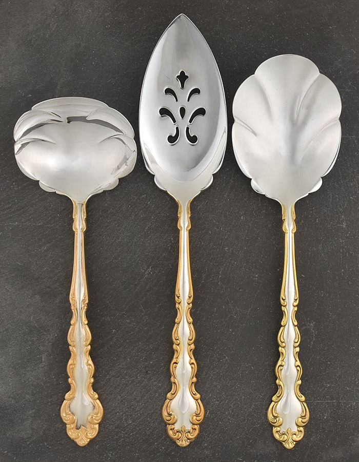 Gold Accent Modern Baroque (Silverplate) 3 Piece Completer Set by Oneida Silver-1