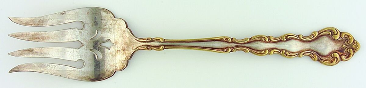 Gold Accent Modern Baroque (Silverplate) Medium Solid Cold Meat Serving Fork by Oneida Silver-1