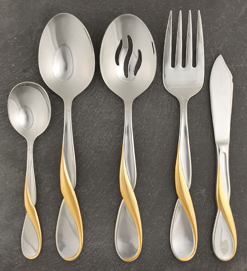 Golden Aquarius (Stainless, Gold Accent) 5 Piece Hostess Set by Oneida Silver-1