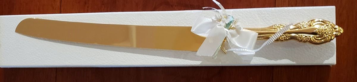 Golden Artistry (Gold Electroplate) Wedding Cake Knife with Stainless Blade by Oneida Silver-1
