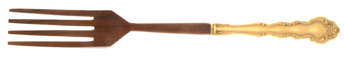 Gold Beethoven (Gold Electroplate) Salad Serving Fork with Wooden Prongs HC by Oneida Silver-1