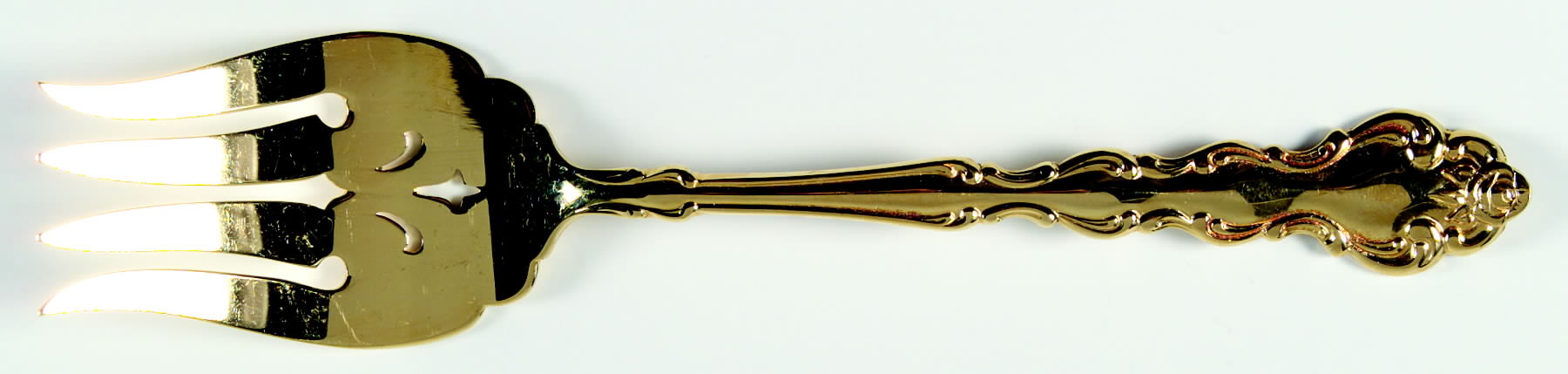 Gold Beethoven (Gold Electroplate) Medium Solid Cold Meat Serving Fork by Oneida Silver-1