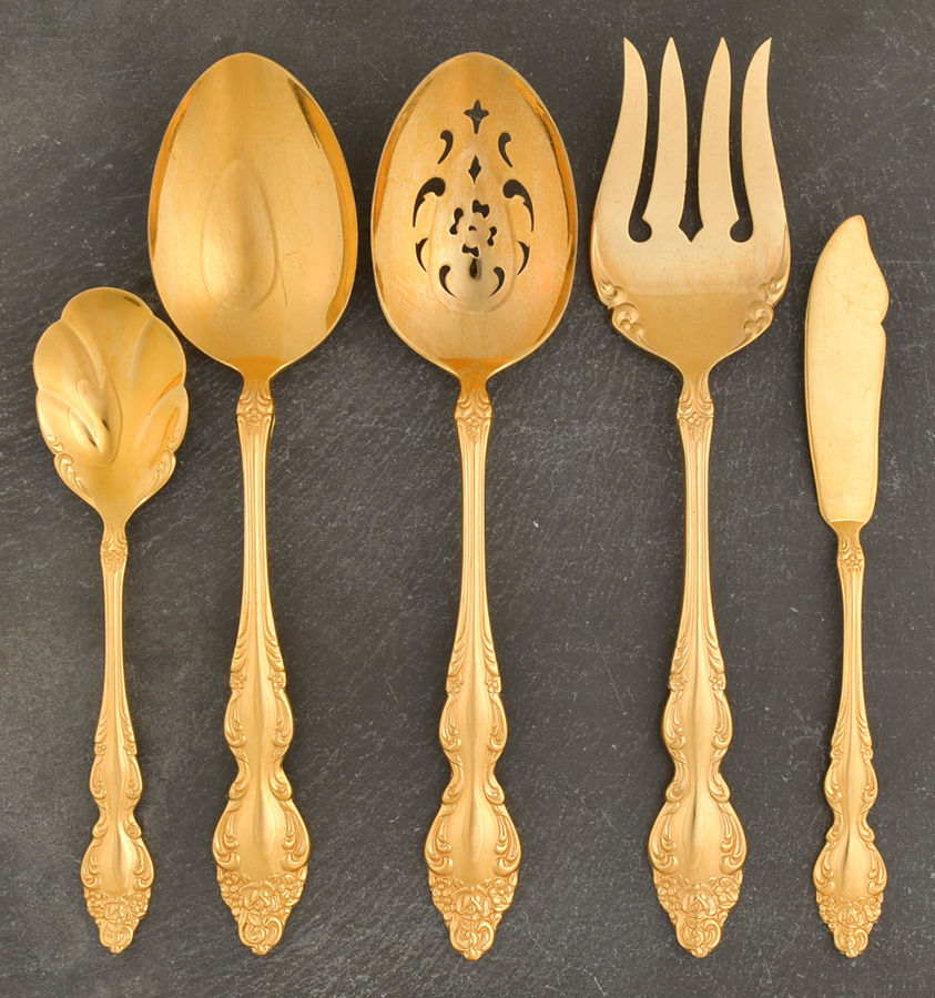Golden Baroque Rose (Gold Electroplate) 5 Piece Hostess Set by Oneida Silver-1
