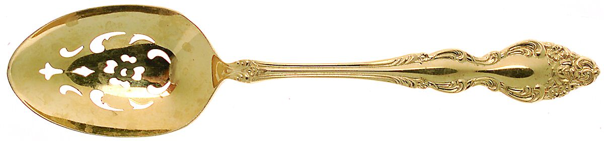 Golden Baroque Rose (Gold Electroplate) Pierced Tablespoon (Serving Spoon) by Oneida Silver-1