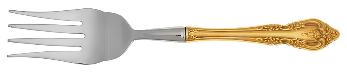 Golden Brahms (Gold Electroplate) Cold Meat Fork Large, Stainless Tines HC by Oneida Silver-1