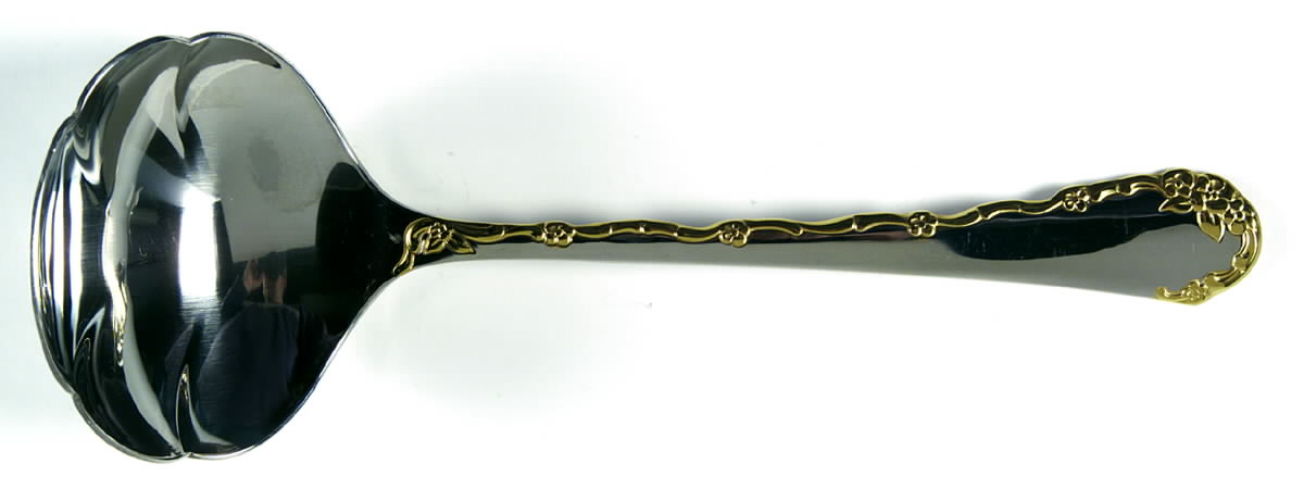 Golden Belle Rose (Stainless) Solid Gravy Ladle by Oneida Silver-1