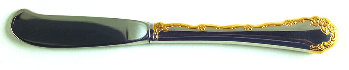 Golden Belle Rose (Stainless) Butter Spreader Hollow Hdl-Paddle/Stainless Blade by Oneida Silver-1