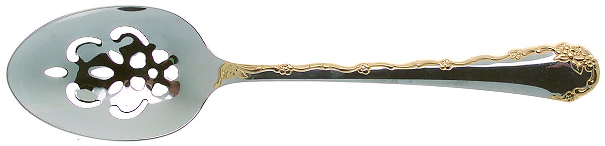 Golden Belle Rose (Stainless) Pierced Tablespoon (Serving Spoon) by Oneida Silver-1