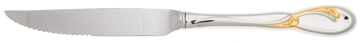 Golden Calla Lily (Stainless, Gold Accent) Steak Knife Individual Hollow, Serrate HC by Oneida Silver-1