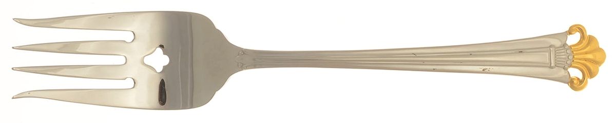 Golden Constantine (Stainless, Gold Accent) Medium Solid Cold Meat Serving Fork by Oneida Silver-1
