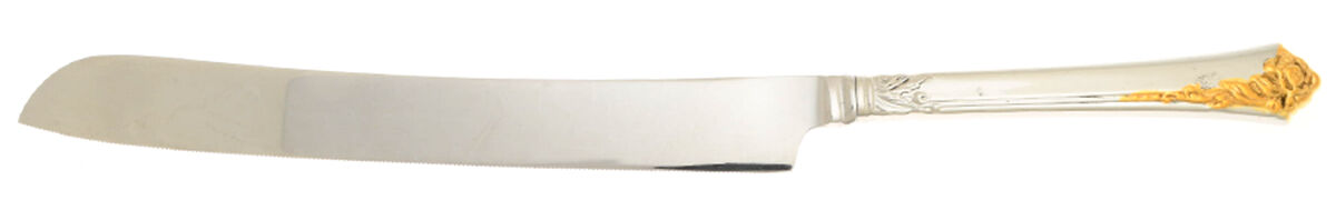 Golden Damask Rose (Stainless, Gold Accent Back-Fr) Wedding Cake Knife with Stainless Blade HC by Oneida Silver-1