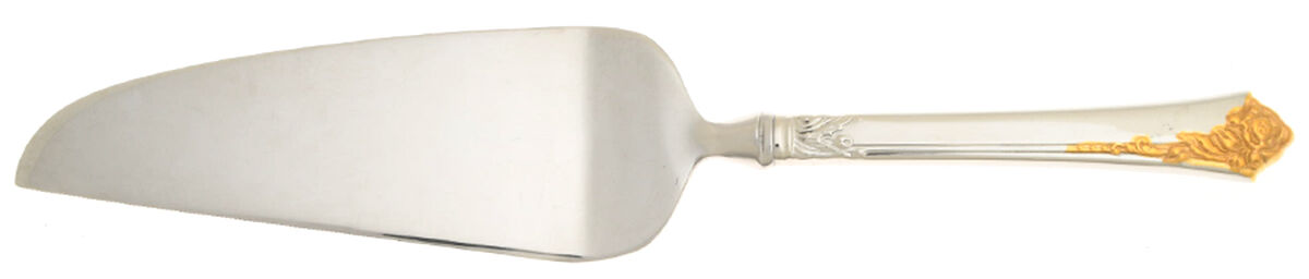 Golden Damask Rose (Stainless, Gold Accent Back-Fr) Pie and Cake Server with Stainless Blade HC by Oneida Silver-1