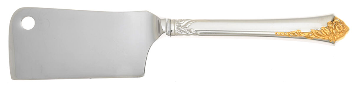 Golden Damask Rose (Stainless, Gold Accent Back-Fr) Cheese Cleaver with Stainless Blade HC by Oneida Silver-1