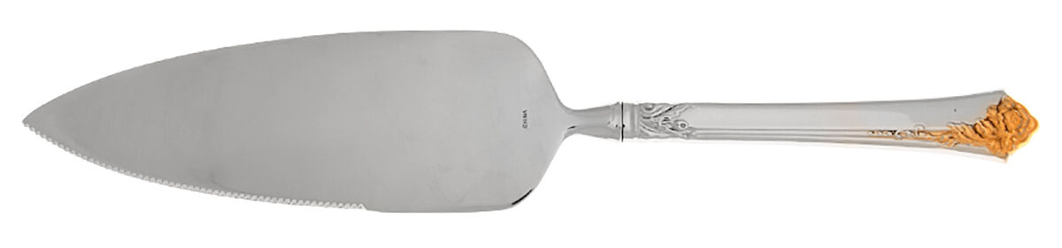 Golden Damask Rose (Stainless, Gold Accent Back-Fr) Pie Server with Serrated Stainless Blade HC by Oneida Silver-1