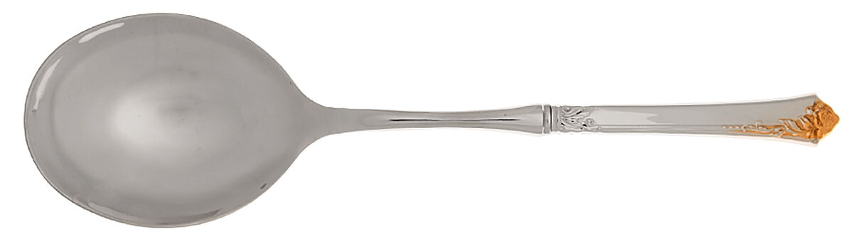 Golden Damask Rose (Stainless, Gold Accent Back-Fr) Casserole Spoon with Smooth Stainless Bowl HC by Oneida Silver-1