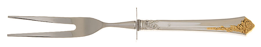 Golden Damask Rose (Stainless, Gold Accent Back-Fr) Carving Fork Small with Stainless Prongs HC by Oneida Silver-1