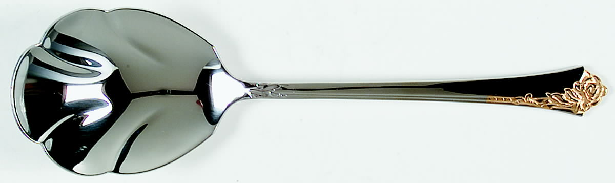 Golden Damask Rose (Stainless, Gold Accent Back-Fr) Solid Shell Casserole Spoon by Oneida Silver-1