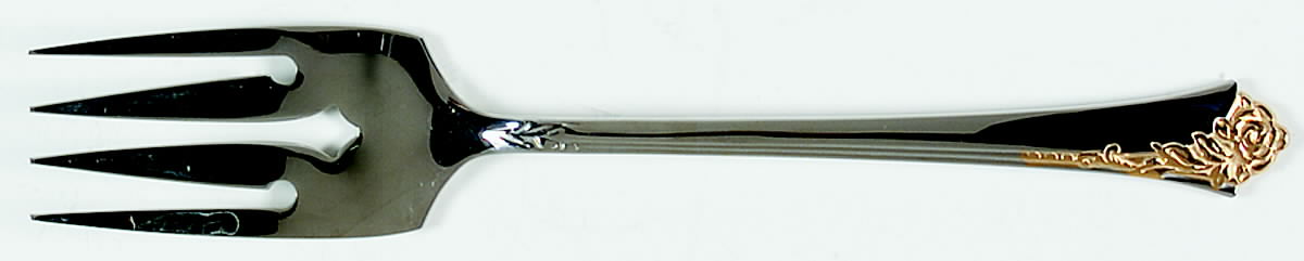 Golden Damask Rose (Stainless, Gold Accent Back-Fr) Medium Solid Cold Meat Serving Fork by Oneida Silver-1
