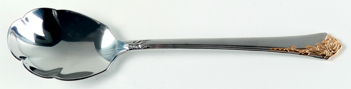 Golden Damask Rose (Stainless, Gold Accent Back-Fr) Sugar Shell Spoon by Oneida Silver-1