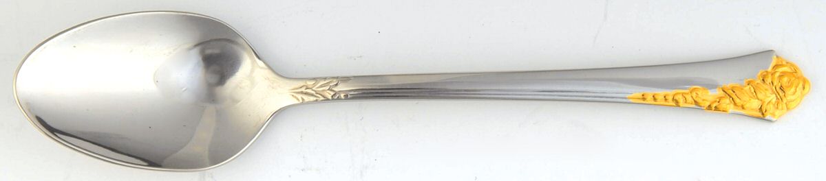 Golden Damask Rose (Stainless, Gold Accent Back-Fr) Demitasse Spoon by Oneida Silver-1