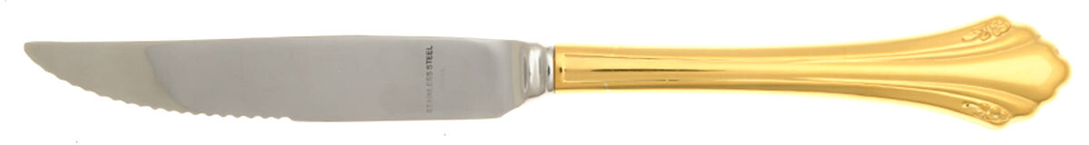 Golden Enchantment (Gold Electroplate, 1986) Steak Knife Individual Hollow, Serrate HC by Oneida Silver-1