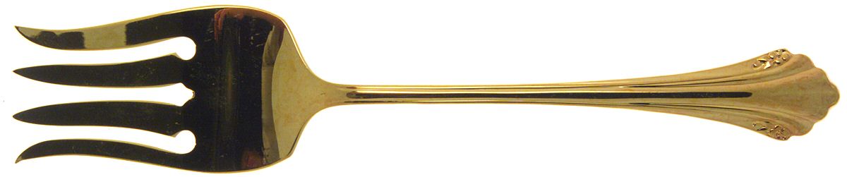 Golden Enchantment (Gold Electroplate, 1986) Medium Solid Cold Meat Serving Fork by Oneida Silver-1