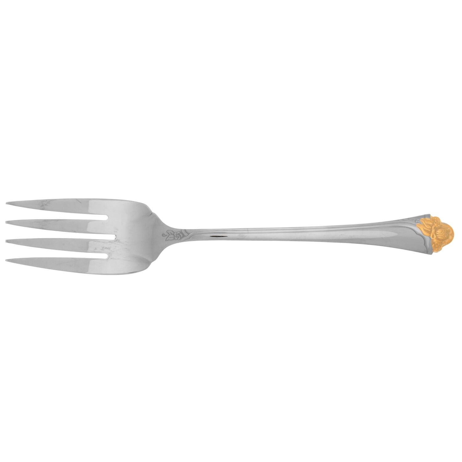 Fantasy Rose (Gold Accent) Medium Solid Cold Meat Serving Fork by Oneida Silver-1