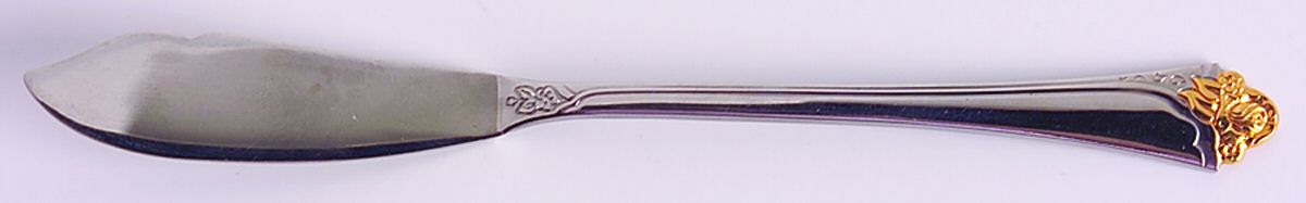 Fantasy Rose (Gold Accent) Flat Handle Master Butter Knife by Oneida Silver-1