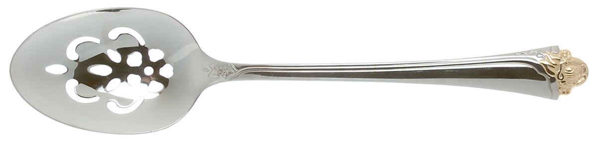 Fantasy Rose (Gold Accent) Pierced Tablespoon (Serving Spoon) by Oneida Silver-1