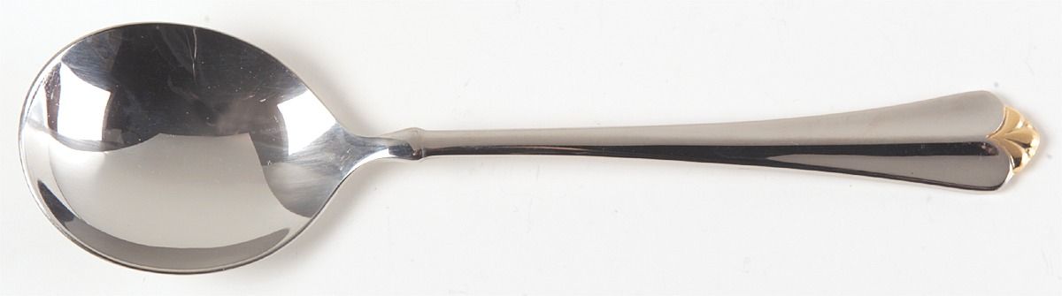 Golden Juilliard (Stainless, Gold Accent) Round Bowl Soup Spoon (Gumbo) by Oneida Silver-1
