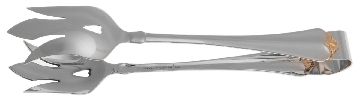 Golden Juilliard (Stainless, Gold Accent) Solid Lettuce Tongs by Oneida Silver-1