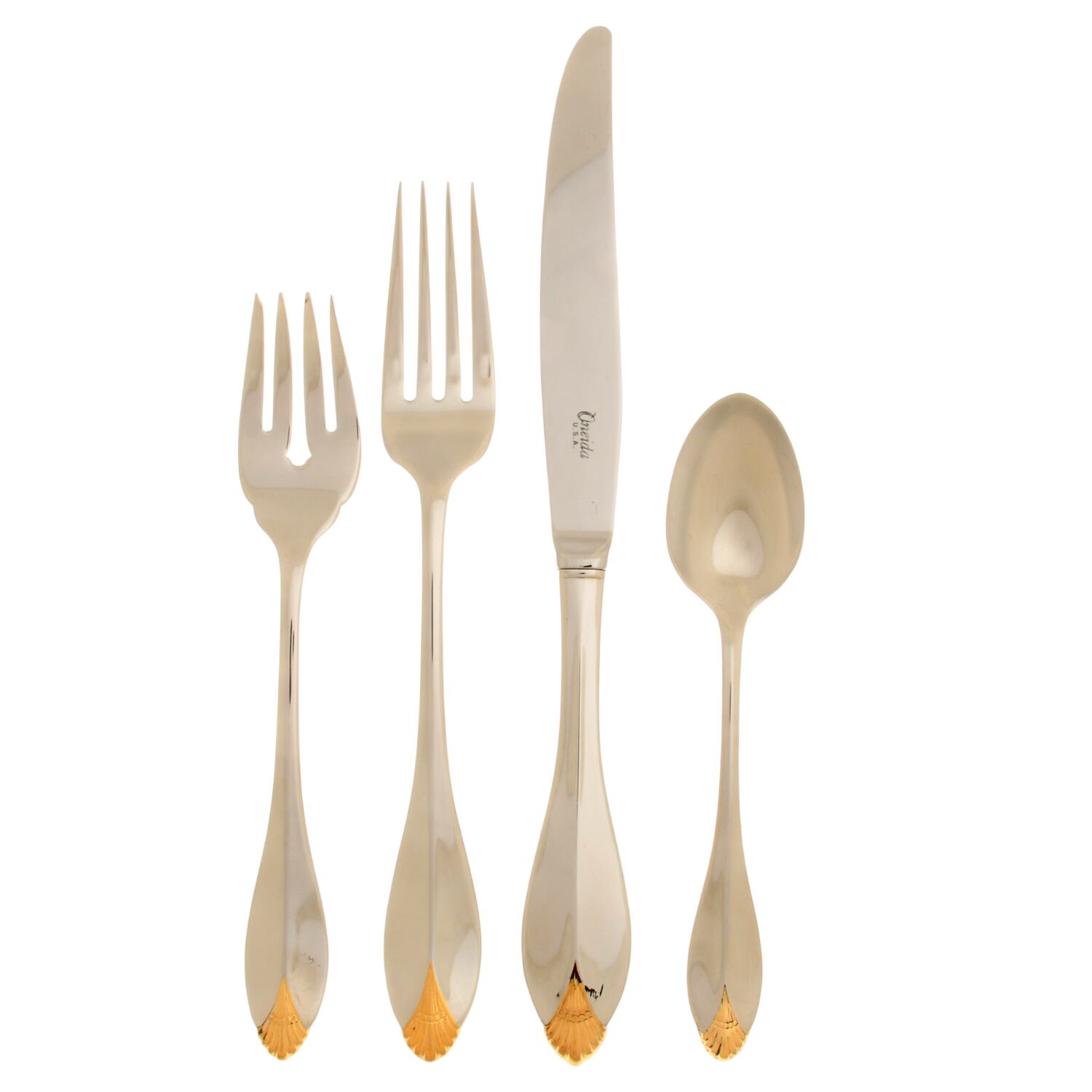 Golden Kingswood (Stainless, Gold Accent) 4 Piece Place Setting by Oneida Silver-1