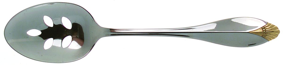 Golden Kingswood (Stainless, Gold Accent) Pierced Tablespoon (Serving Spoon) by Oneida Silver-1