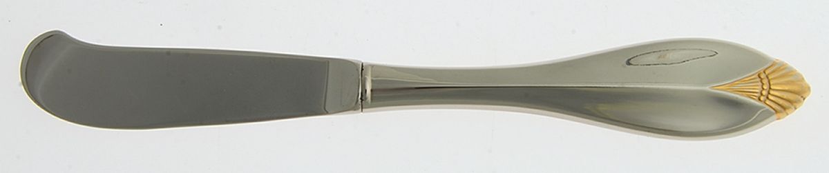 Golden Kingswood (Stainless, Gold Accent) Butter Spreader Hollow Hdl-Paddle/Stainless Blade by Oneida Silver-1