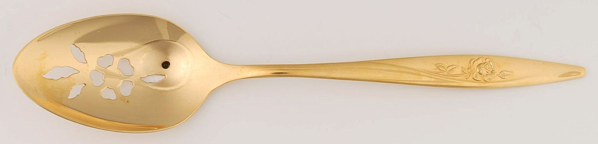 Golden Lasting Rose (Gold Electroplate) Pierced Tablespoon (Serving Spoon) by Oneida Silver-1