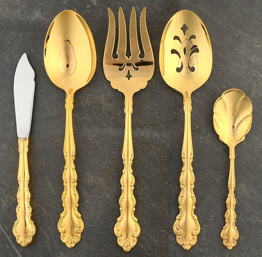 Golden Modern Baroque (Gold Electroplated) 5 Piece Hostess Set by Oneida Silver-1
