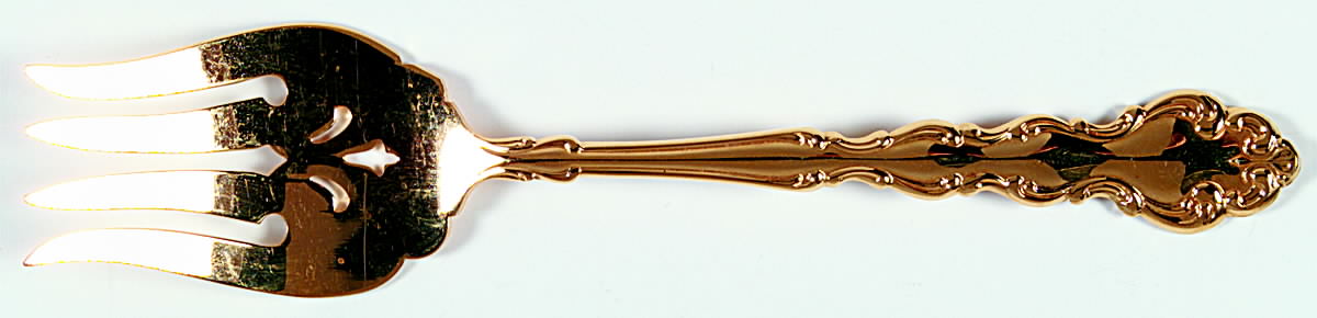 Golden Modern Baroque (Gold Electroplated) Medium Solid Cold Meat Serving Fork by Oneida Silver-1
