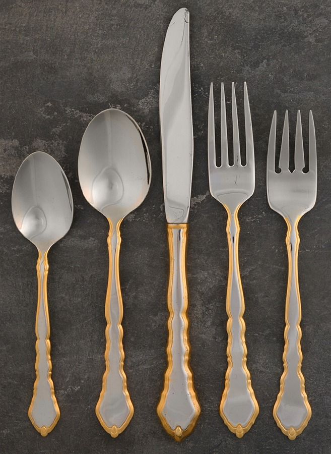 Golden Royal Chippendale (Stainless, 1987) 5 Piece Place Setting by Oneida Silver-1