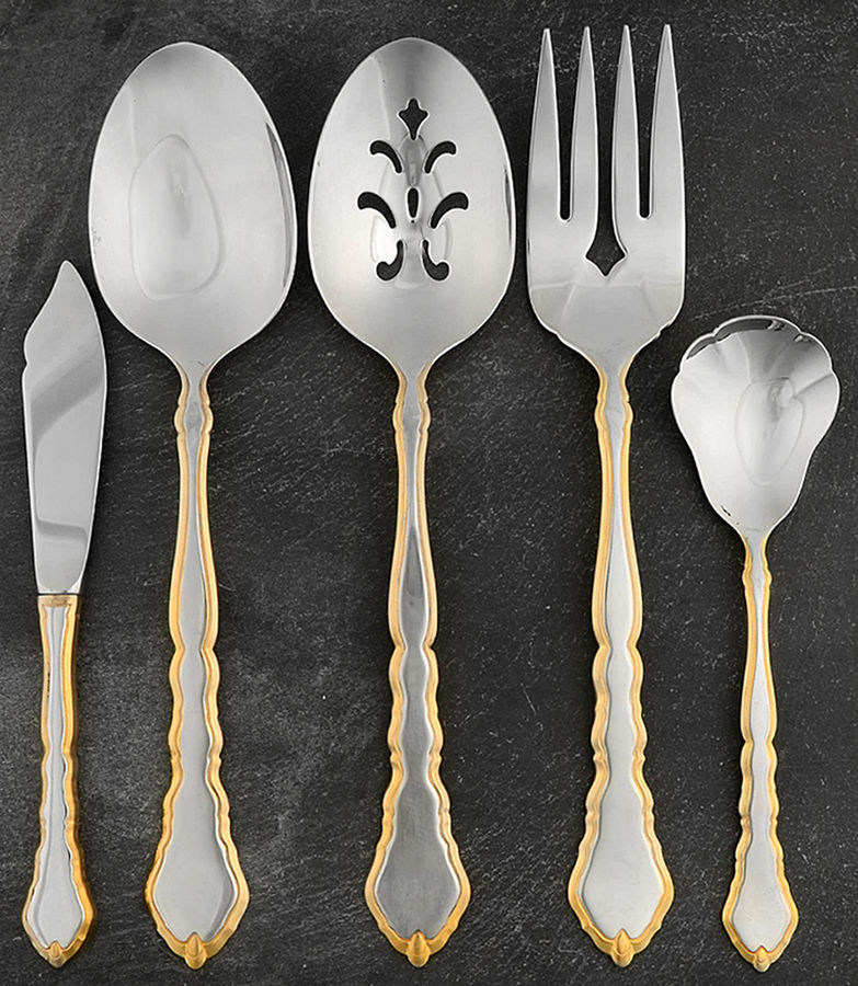 Golden Royal Chippendale (Stainless, 1987) 5 Piece Hostess Set by Oneida Silver-1