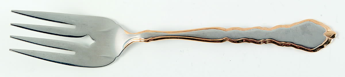 Golden Royal Chippendale (Stainless, 1987) Medium Solid Cold Meat Serving Fork by Oneida Silver-1